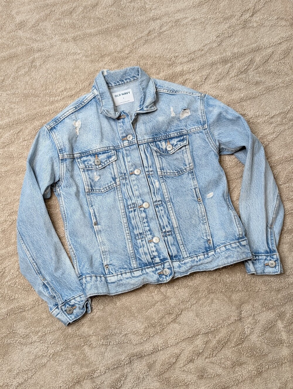 Old Navy Classic Denim Jean Jacket Light Wash Distressed S Small